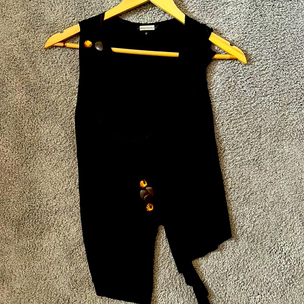 Rozae Nichols black crepe top with stone accent